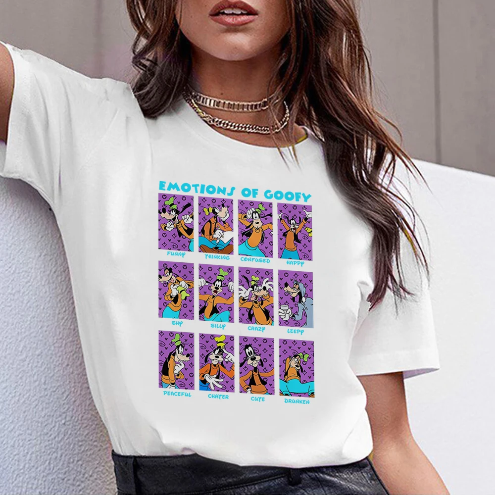 

EMOTIONS OF GOOFY Funny Woman T-shirts Summer 2023 Urban Casual Tops Tumblr Fashion Basic Tees Shirt Harajuku Free Shipping