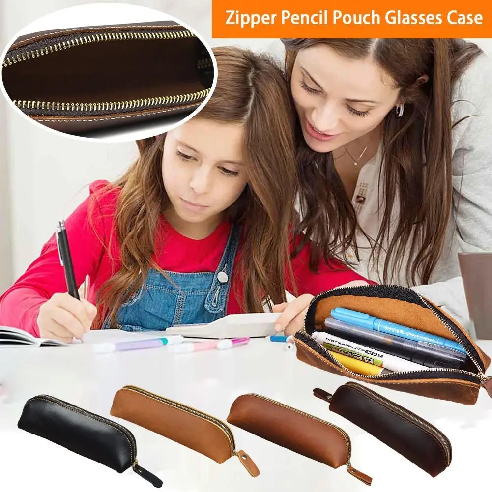 

Pencil Bag Handmade Genuine Leather Zipper Pen Vintage Retro Style For Pen Holder Vintage Retro Accessories Travel Jou M8c5