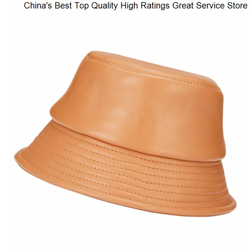 

Genuine Hwitex Minimalist Women Novelty Leather Luxury Fisherman Caps Female Sheepskin Bucket hats HW6005