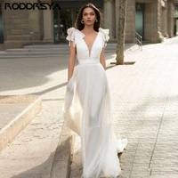 boho chiffon wedding dress 2022 for women elegant a line v neck spaghetti straps with bow open back bridal gown vestido de novia