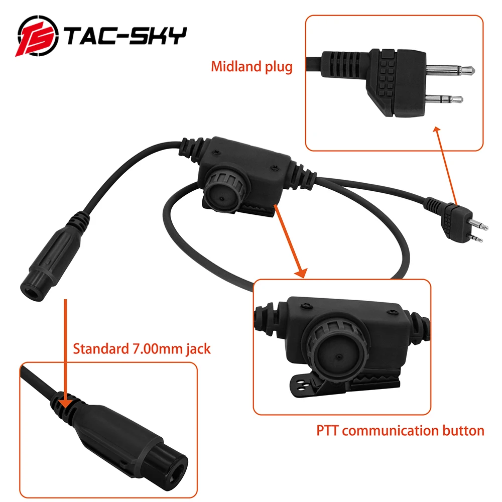 

TS TAC-SKY Midland PTT for Midland Plug Walkie Talkie Tactical PTT Adapter RAC Compatible with SORDIN COMTAC I II III Headphones