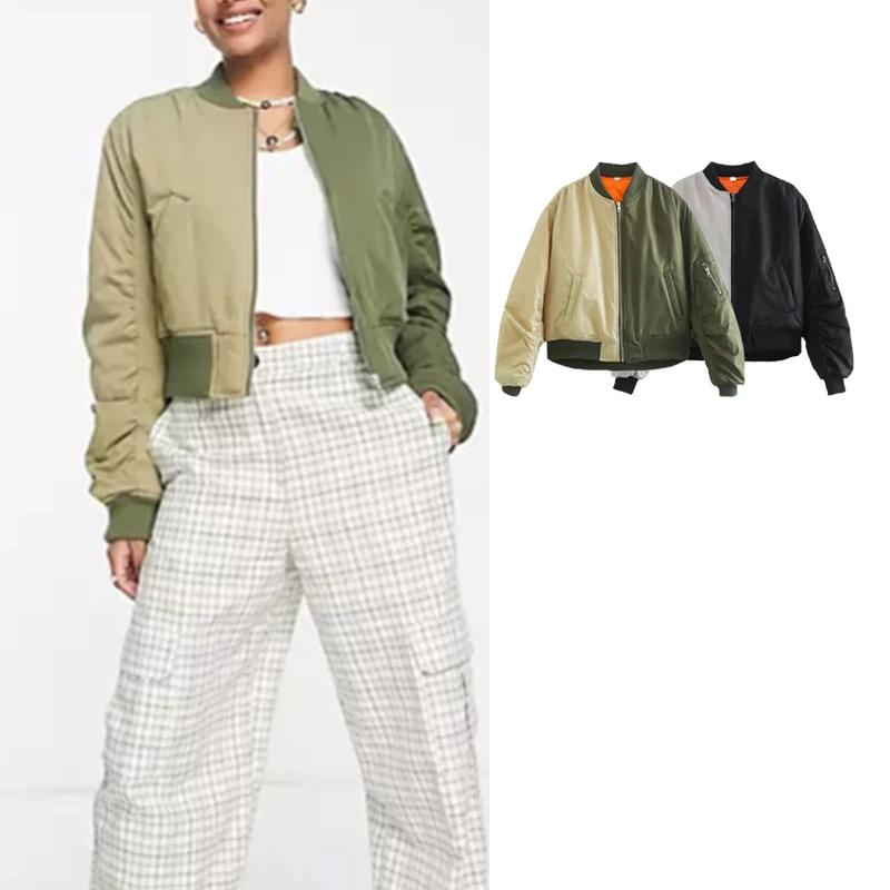 

Куртка-бомбер женская с карманами и длинным рукавом, на осень