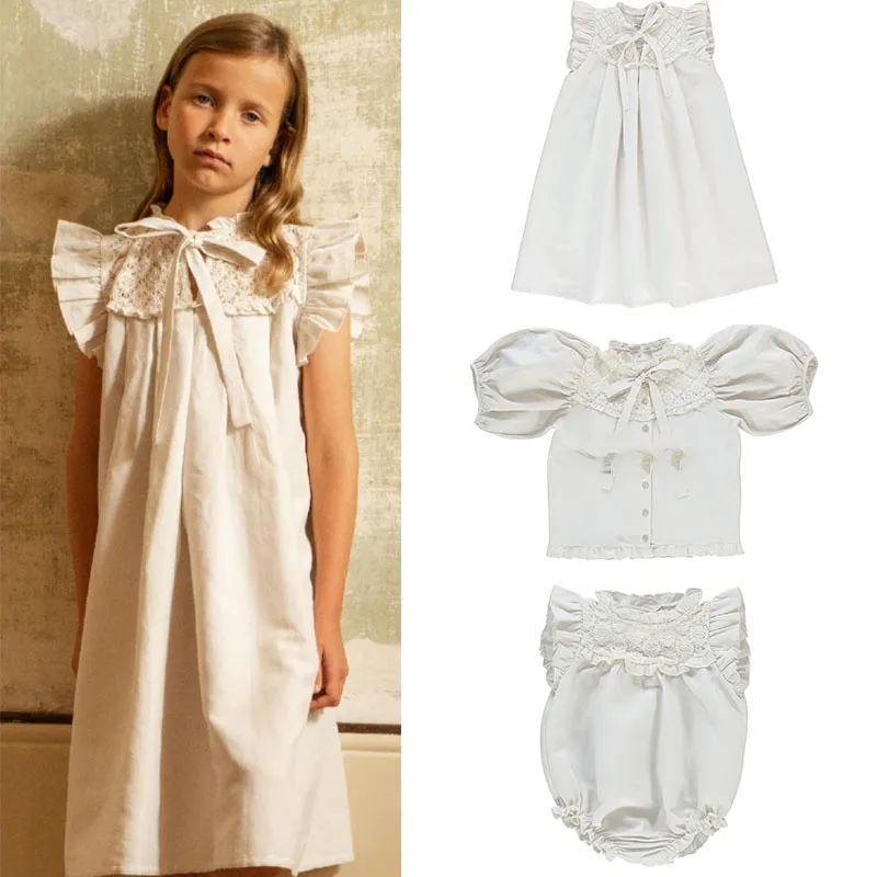 Girl Summer White Lace Dresses Bebe Brand Girl Baby Short Sleeve Lace Rompers Designer Baby Infant Clothes One-piece