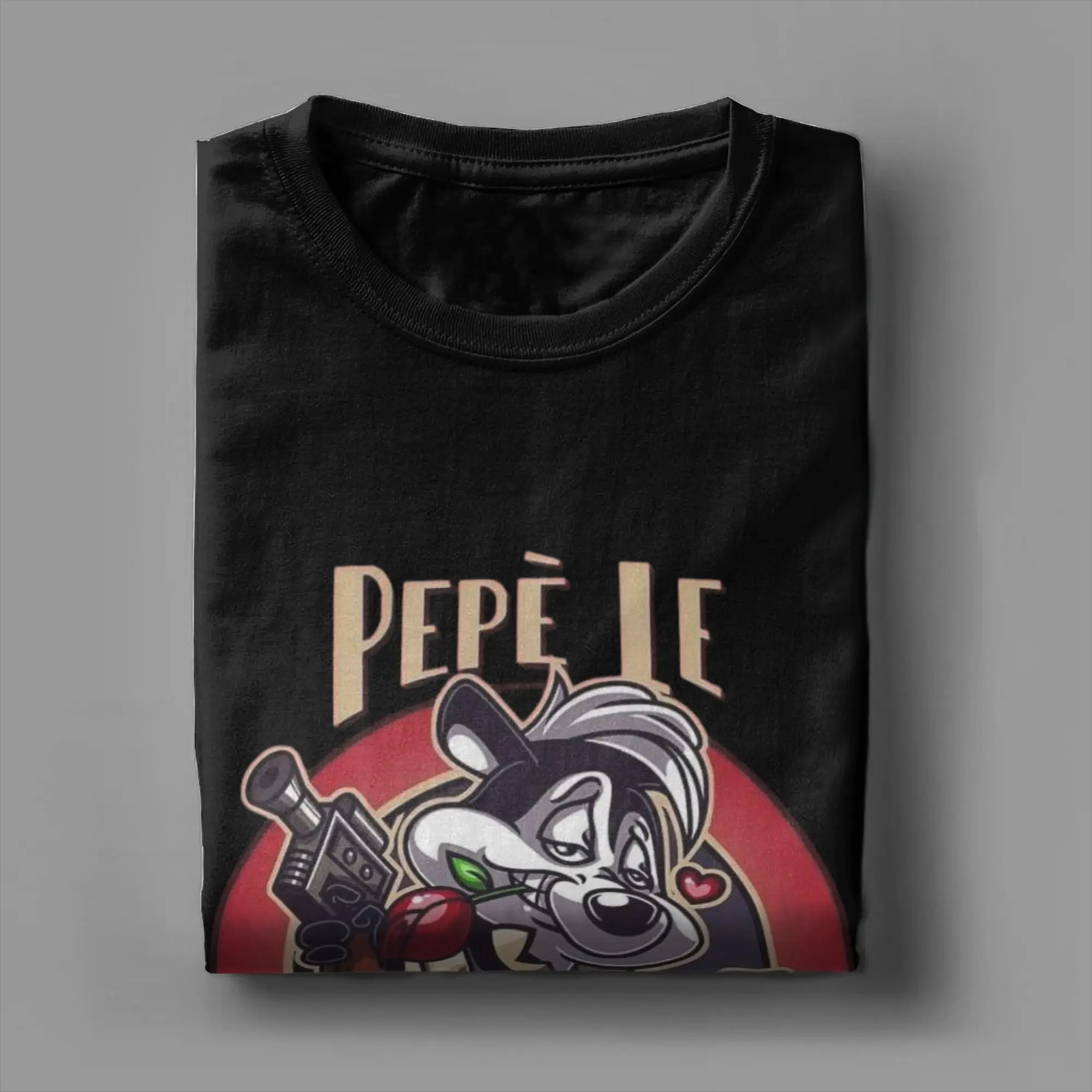 Фото Забавные футболки Pepes Le Pew Penelope Skunk Love Rose для мужчин, хлопковая футболка с круглым вырезом, футболки с короткими рукавами, топы с графическим рисунком №4