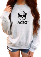 ace print womens loose casual simple spring and autumn new cotton blended long sleeved bear print sweater
