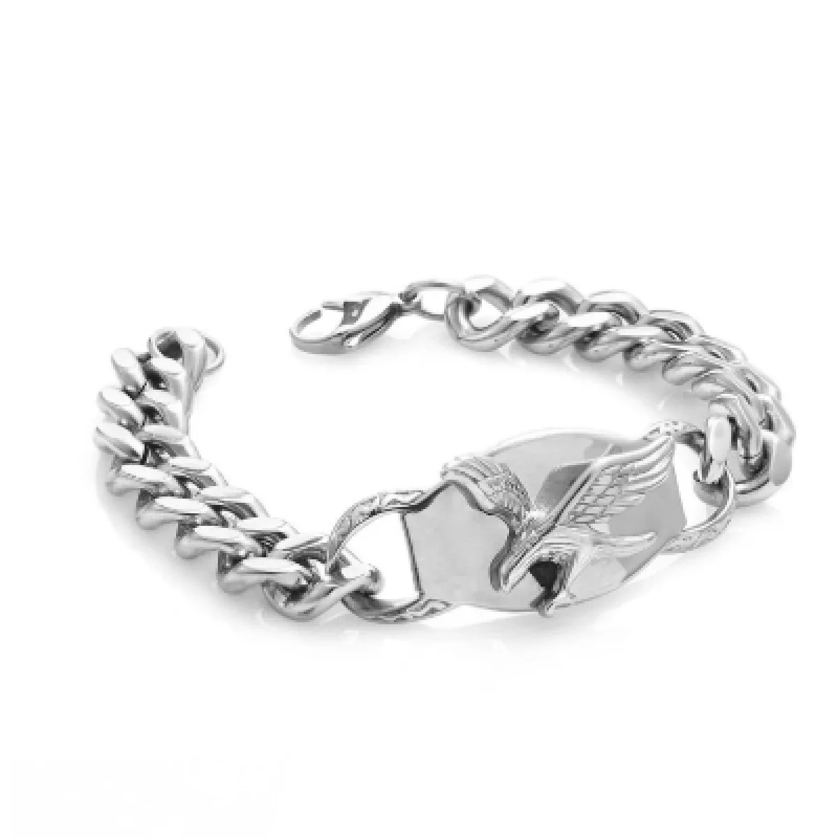 

Eagle Charm Bracelet Man High Quality Metal Cuban Chain Silver Plated Bracelet with Lobster Claw Clasp Wholesale