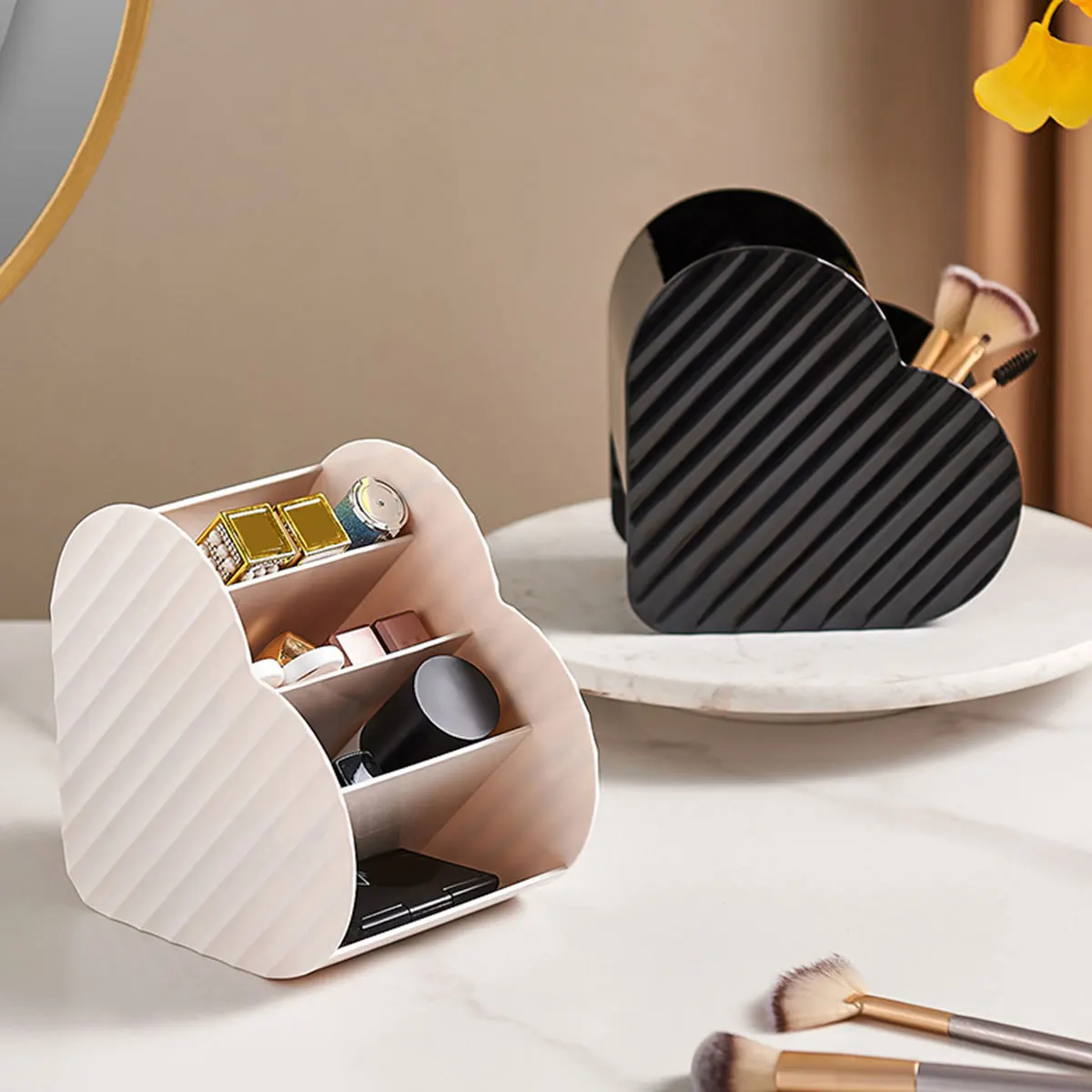 

Makeup Brush Holder Multi-Compartment Lipstick Storage Box Reusable Makeup Brush Organizer White/Black Lipstick Organizer