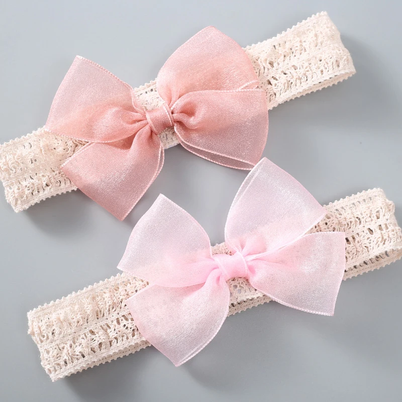 

Повязка на голову с бантом для девочек, мягкая эластичная кружевная лента с бантом, тюрбан для детей, детские аксессуары для волос