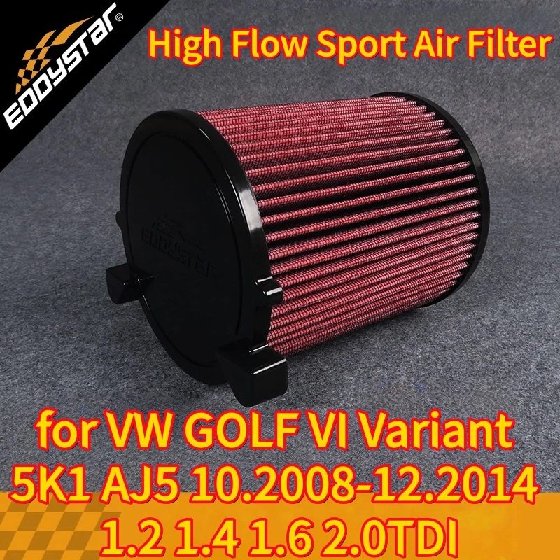 Фото Спортивный воздушный фильтр с высоким расходом для VW GOLF VI Variant 5K1 AJ5 10.2008-12.2014 1.2 1.4 1.6 2.0TDI Моющиеся гоночные впускные фильтры №1