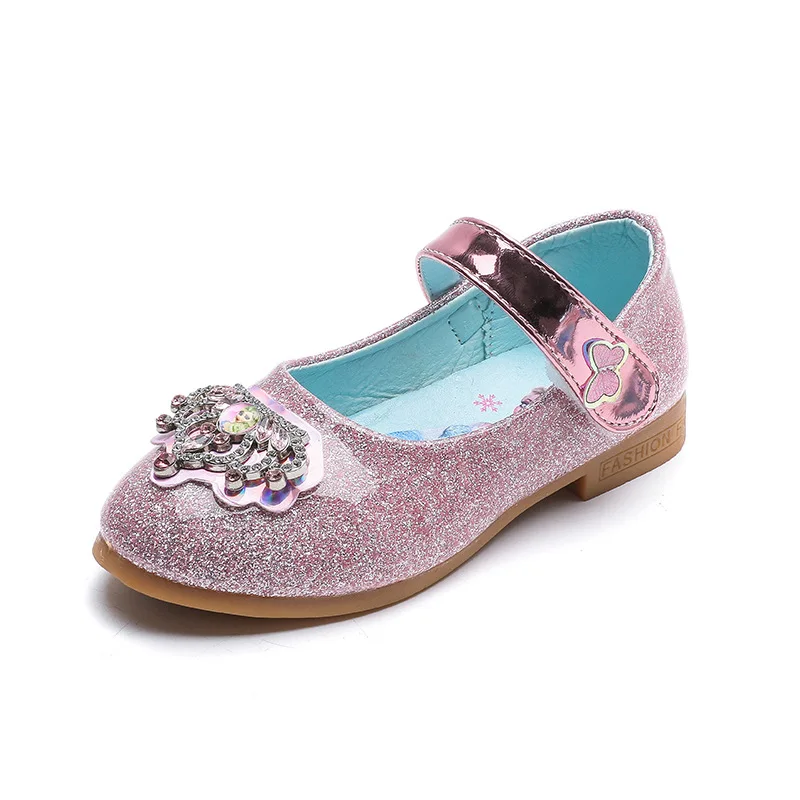 Женские кожаные туфли Diseny обувь принцессы Эльзы с кристаллами на мягкой подошве