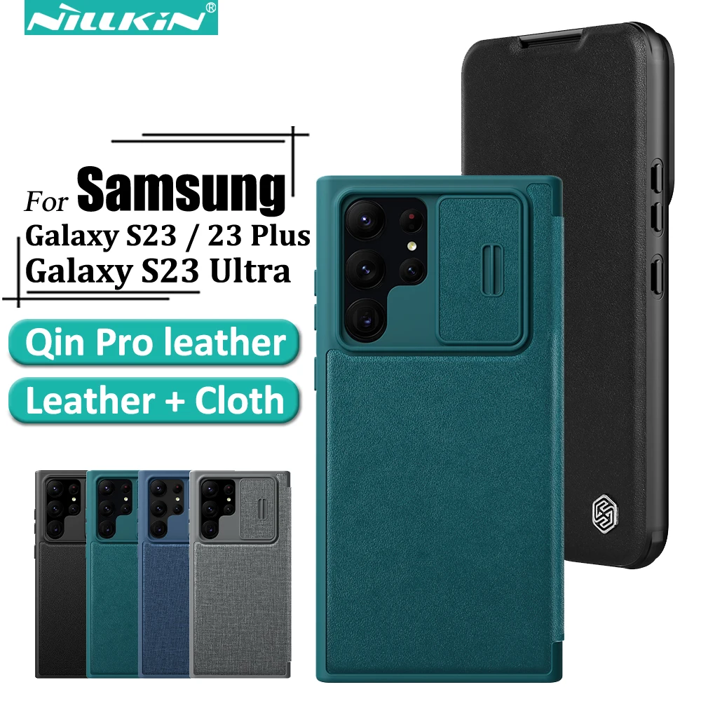 

Nillkin Qin Pro Leather Case for Samsung Galaxy S23 Ultra / S23+ S23 Plus, Plain Leather / Cloth Lens with Card Slot Back Cover