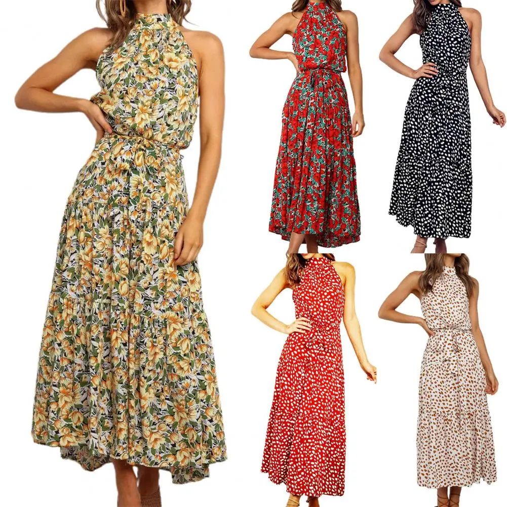 

Summer Long Dress Women 2022 Polka Dot Casual Midi Dresses Black Halter Strapless Sundress Vacation Dress Clothes For Women