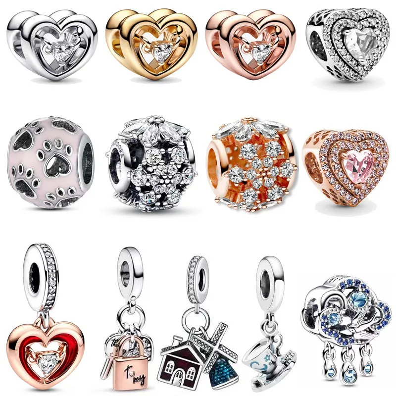 

925 Silver Hot Selling Hollowed Out Love Diamond Inlaid Beaded Love Key Windmill House Pendant European and American Style Gift