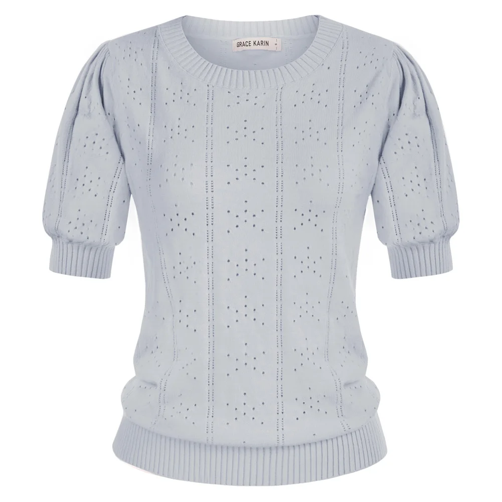 Женская рубашка GK с вырезами текстурированный свитер коротким рукавом и круглым