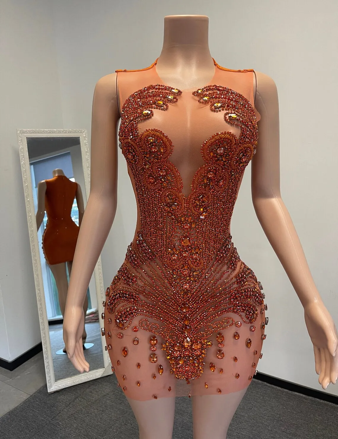 Orange Sheer Diamond African Cocktail Dresses Beaded Birthday Party Short Prom Black Girls Homecoming Customized |