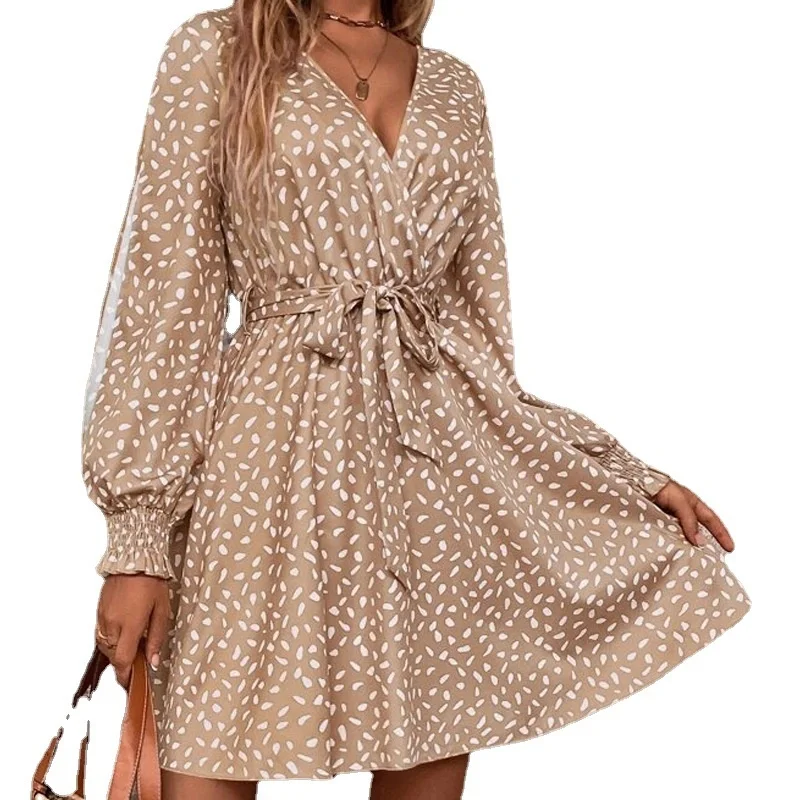 

Женское летнее крутое платье с длинным рукавом, женское платье для отдыха на открытом воздухе, сексуальное платье с V-образным вырезом и выс...