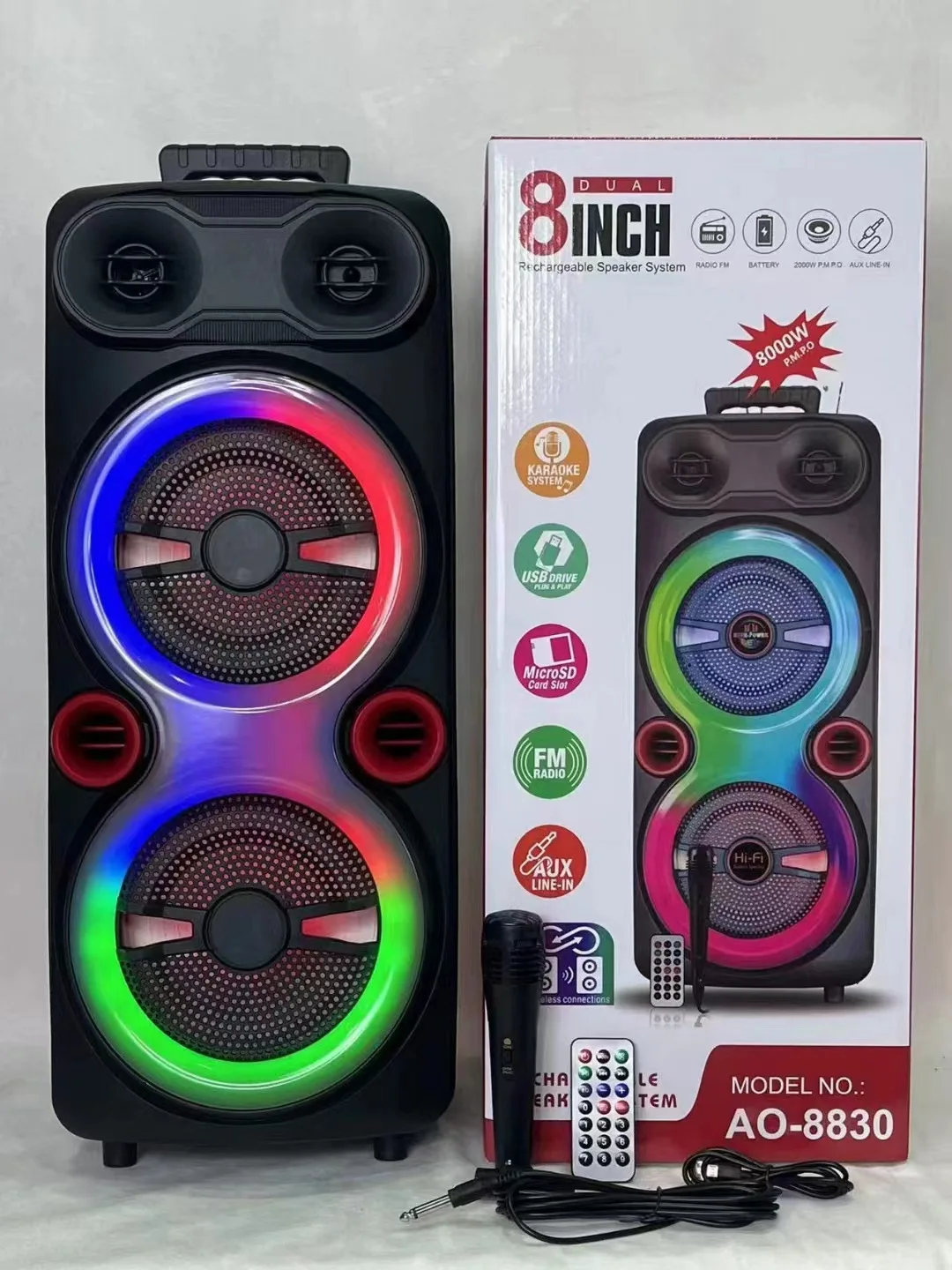 Двойные 8-дюймовые высокомощные bluetooth-колонки портативные колонки для квадратных