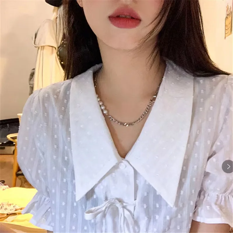 Цепочка на шею с жемчугом женская ассиметричная двухслойная цепочка в стиле