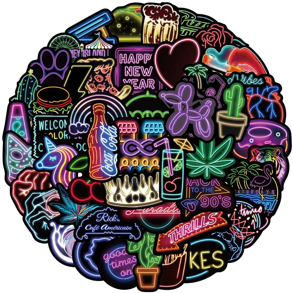 

10/30/50 шт., неоновые наклейки в виде граффити