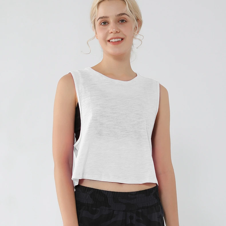 Lulu Quick Dry Cotton Fitness Gym Sport Crop Tops Women Anti-sweat Loose Fit Yoga Running Sexy Tank Top Vest Sportswear