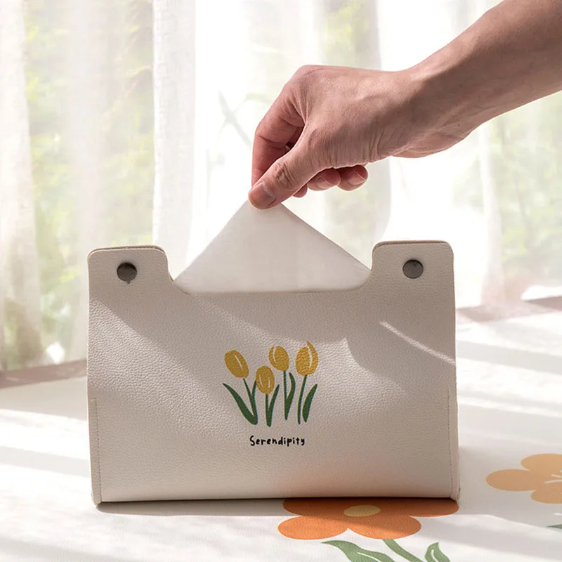

Delicate Pretty Flower Artificial Leather Tissue Box Paper Container Car Accessories Waterproof Tissue Holder Auto Storage Boxes