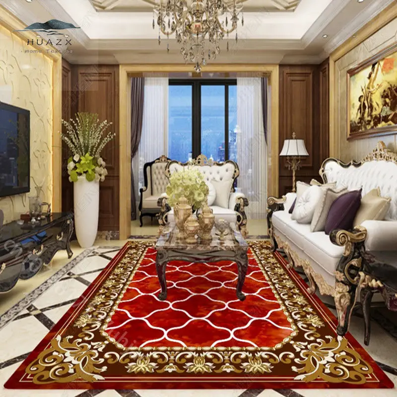 

European Style Carpet for Red Living Room Bedroom Large Area Rug Sofa Table Mat Luxury Flannel Non-slip Rugs Home Decoration