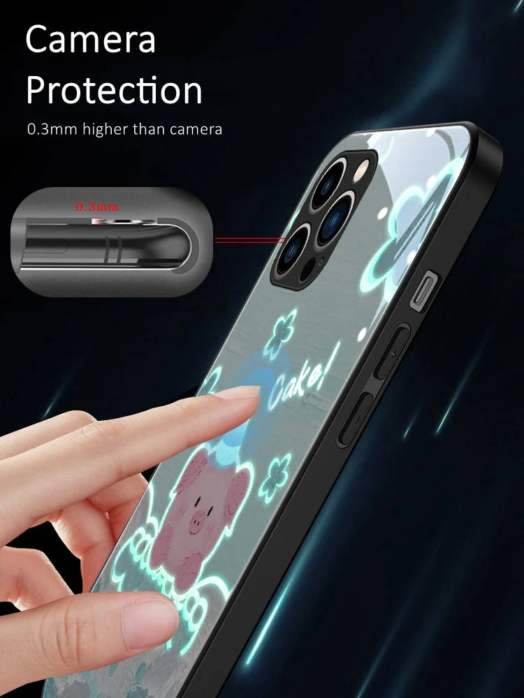 Cute Piggy Cake Birthday Gift LED Light Glowing Luminous Phone Case for Samsung S21 S22 S23 Note 10 20 A14 A54 A73 Plus Ultra