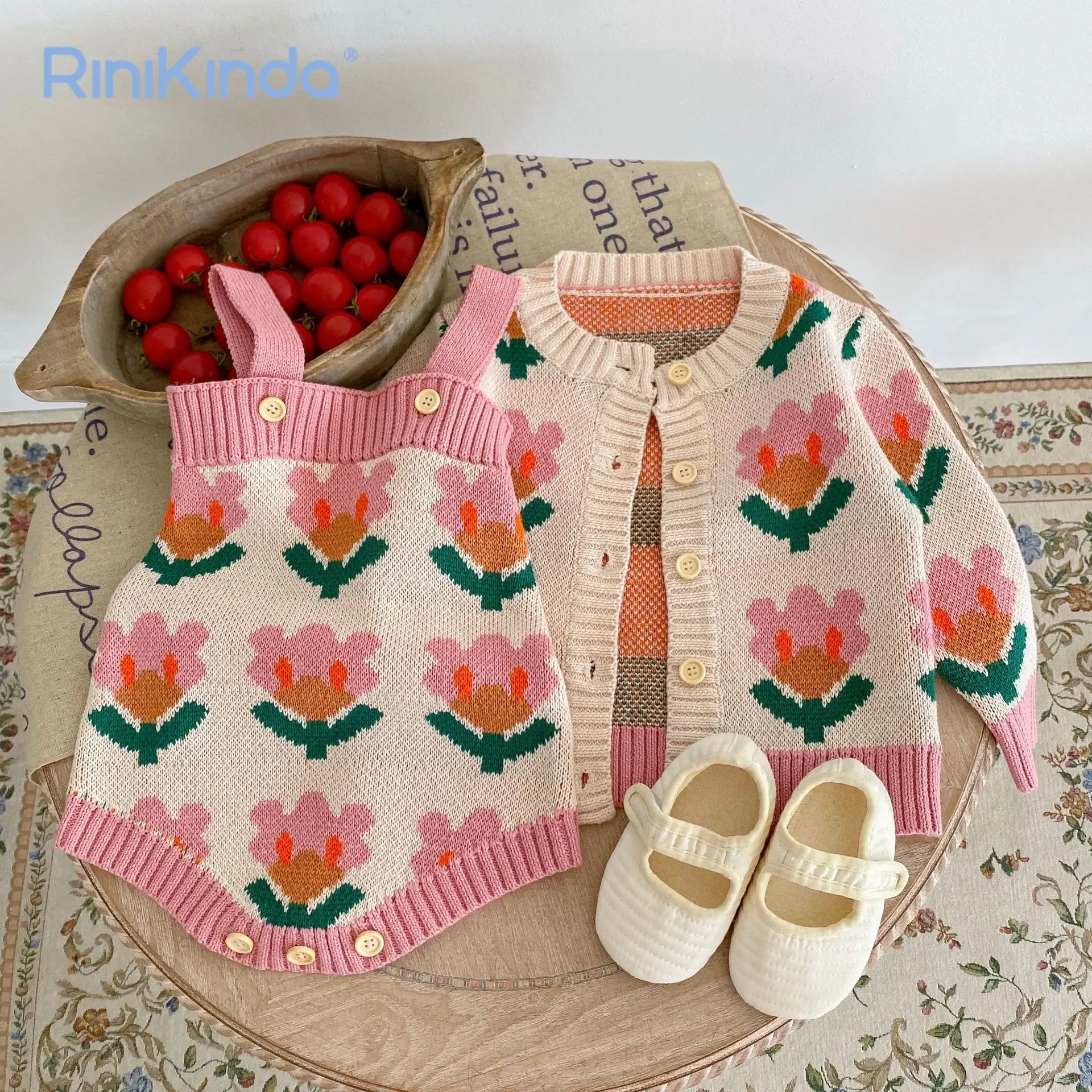 

0-24M Newborn Infant Knit Baby Girl Clothes Set Sweet Floral Coat Romper Pants Outfits Autumn Winter Baby Clothing Set