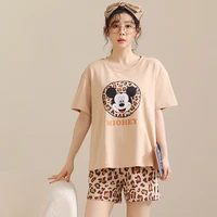 disney 3xl loose cotton mickey mouse leopard pajamas set women summer home suit with shorts casual pyjama sets woman loungewear