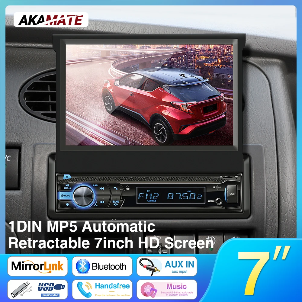 Автомагнитола 1Din MP5, автоматический выдвижной 7-дюймовый экран HD ...