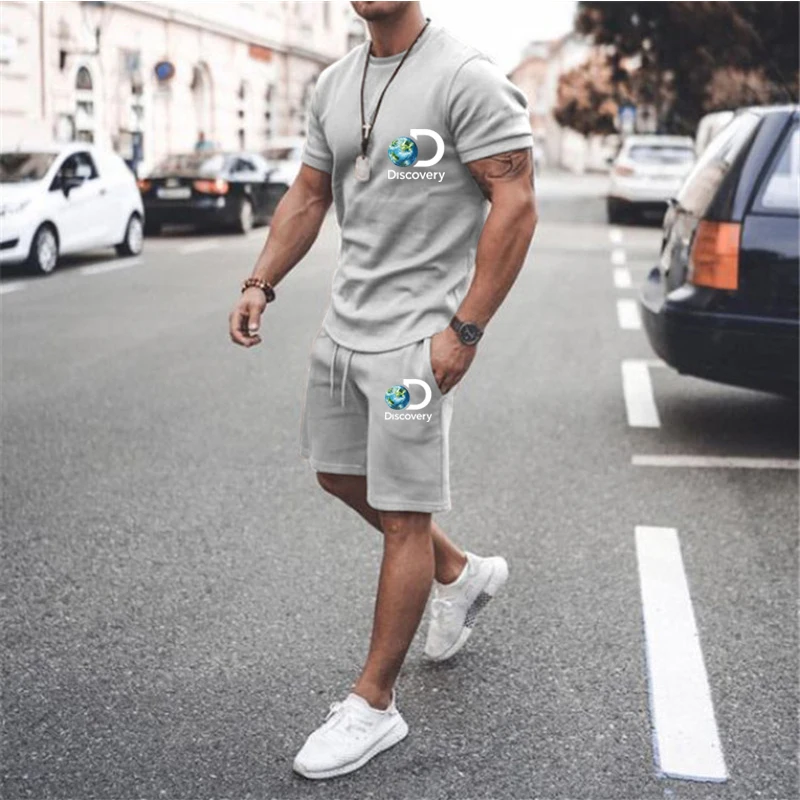2023 Men's Clothing Summer Short Sleeve Round Neck T-Shirt + Shorts Fashion Printed Tracksuit Business Casual Fitness Wear