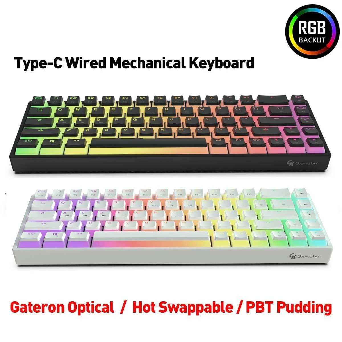 

MK68 68 Keys RGB Hot Swappable Type-C Wired Mechanical Keyboard Gateron Optical Switch NKRO PBT Pudding Gaming Keyboards