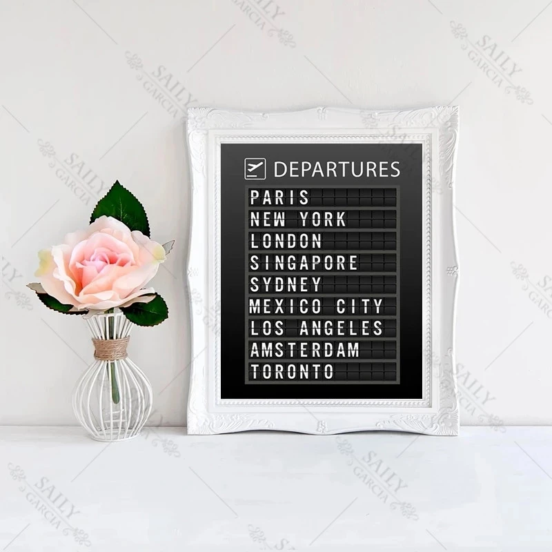 

Custom World Map Print Travel Poster Airport Board Wall Art Picture Destination Canvas Painting for Living Room Home Decoration