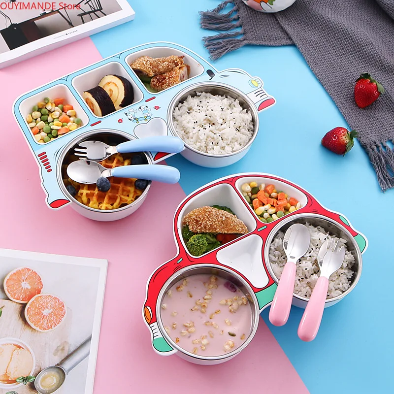

304 Stainless Steel Cartoon Dinner Plate Removable and Washable Baby Food Supplement Bowl Creative Cartoon Compartment Set