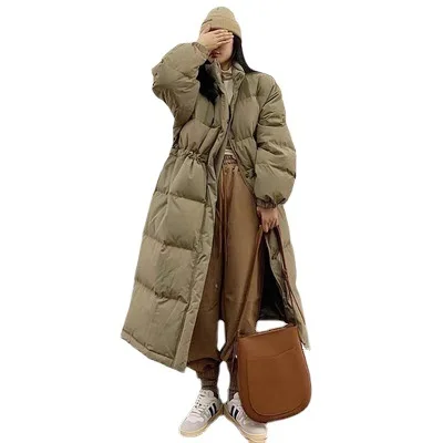 Women's down jacket padded warm long knee-length 90 white duck down jacket