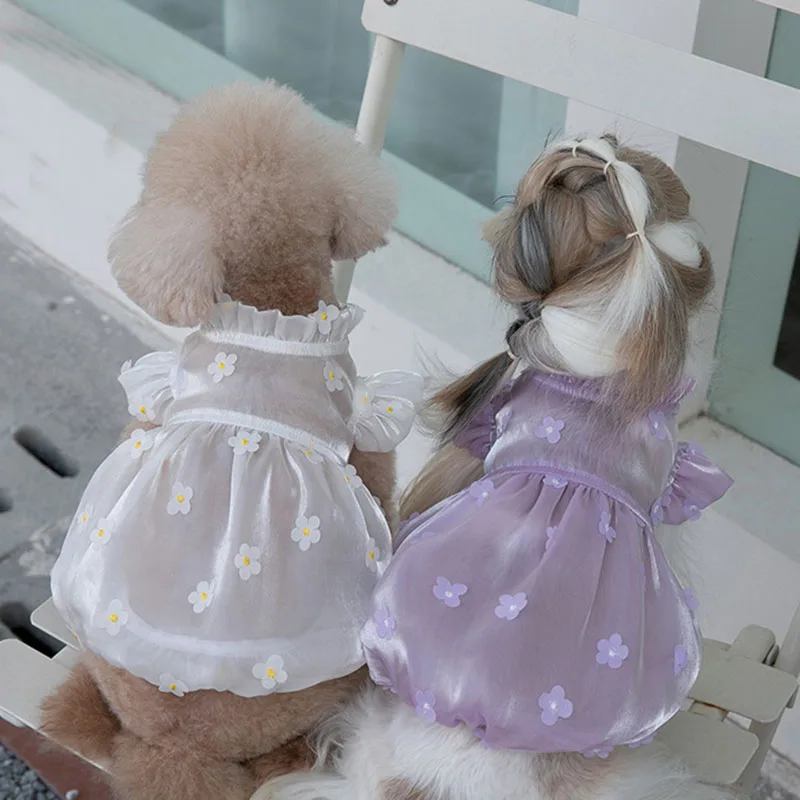 

Dog Clothes Spring And Summer Streamer Three-Dimensional Flower Yarn Skirt Pet Clothes Cat Clothes Yorkshire Chihuahua Puppy