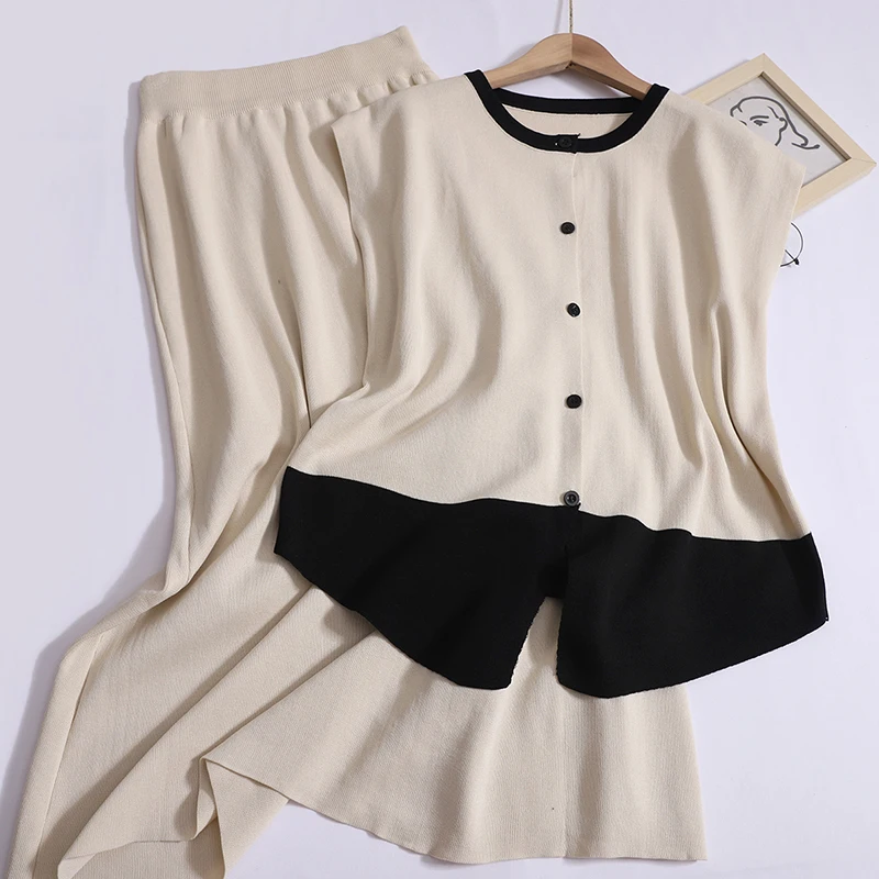 Женский комплект из 2 предметов вязаная рубашка на пуговицах с круглым вырезом и