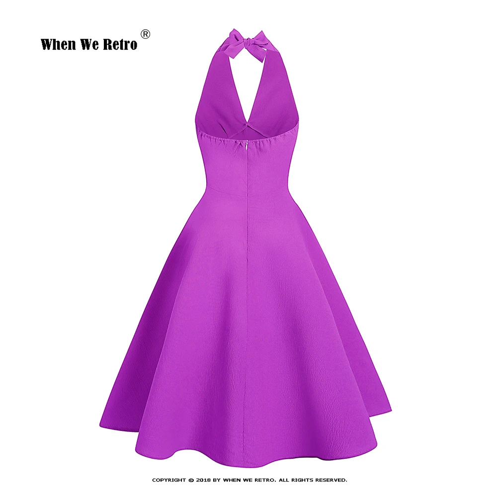 

Hepburn Retro VD3117 Wind Fairy Holiday Fresh Deep V-Neck High-Waisted Backless Sexy Hanging Neck Large Swing Mid-Length Dress F