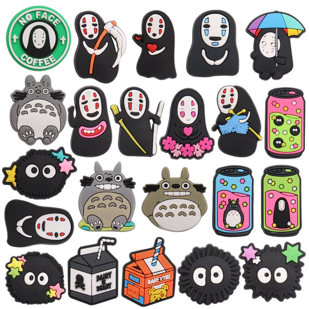 1-22Pcs Cartoon Funny Elf No Face Man Totoro Japanese Anime PVC Sandals Shoe Charms Buckle Decorations Fit Wristbands Croc Jibz