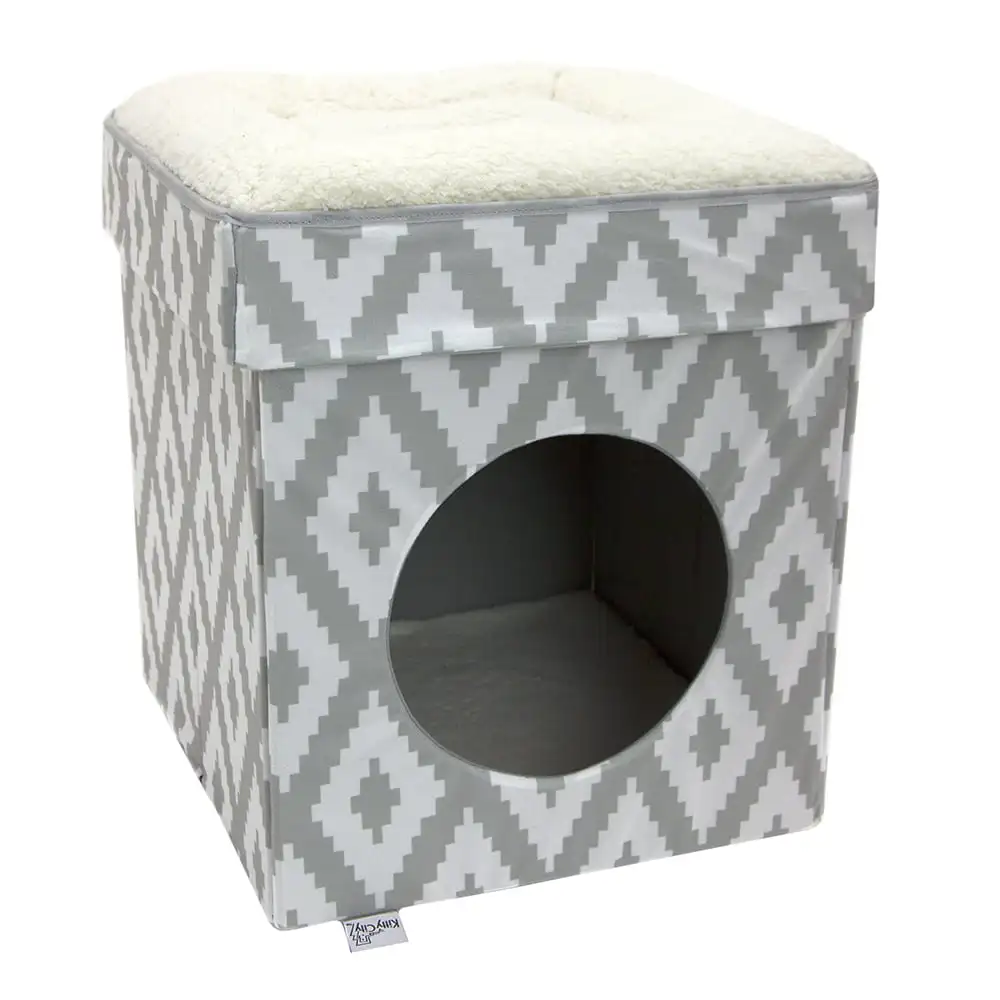 

Large Cat Bed, Stackable Cat Cube, Indoor Cat Condo and House, Gray, 19-in