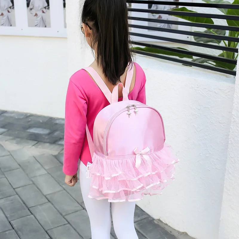 

Kids Backpack Nylon Dance Bag Durable Dance Clothing Storage Backpack Princess Dress Lace Decoration Perpul Pink Bags for Gilrs