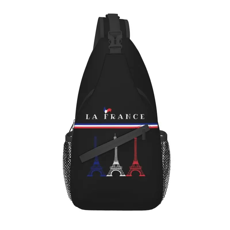 Custom La France Flag Sling Bag for Men Cool French Eiffel Tower Shoulder Chest Crossbody Backpack Travel Hiking Daypack