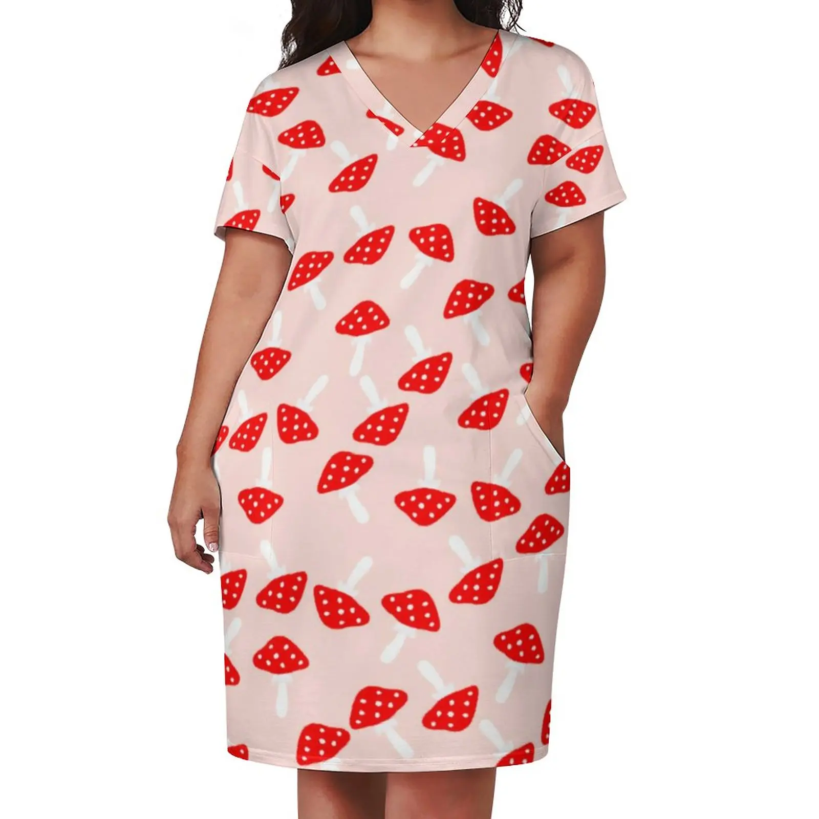 Toadstool Mushrooms Casual Dress Spring Cute Mushroom Print Trendy Dresses Women V Neck Korean Fashion Dress Plus Size 4XL 5XL