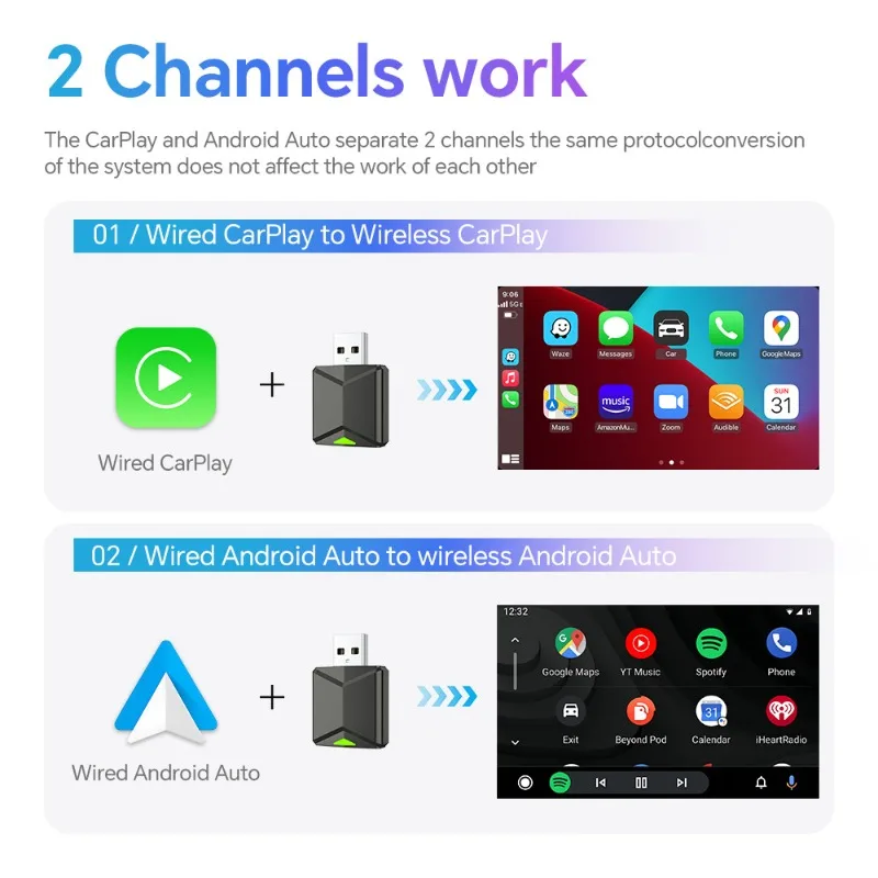Фото Проводной и беспроводной CarPlay Box 2-в-1 Android Auto Автомобильный интеллектуальный модуль соединения автомобиля-машины USB Ttpe-C CarPlay и auto №3
