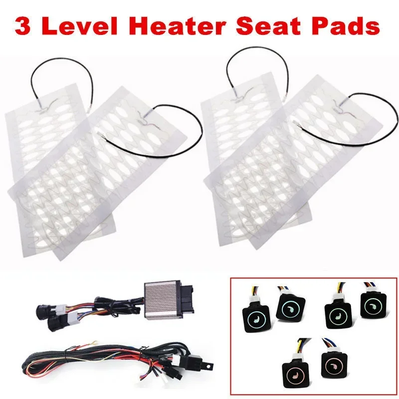 2 сиденья, 4 подушки, 3 уровня, 12 В, автомобильные подушечки для сидений с подогревом, углеродное волокно, универсальный автомобильный обогревательный чехол для сиденья, зимняя теплая подушка