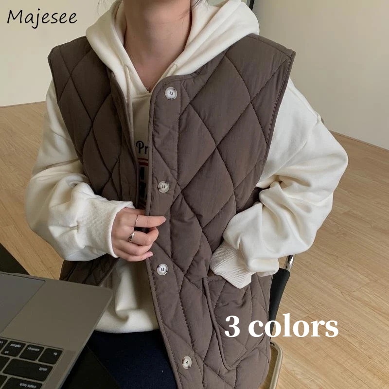 

Basic V-neck Vests Women Solid Casual Vintage Autumn Coats Chic Loose Warm Elegant Females Fashion Korean Style Pockets Outwear