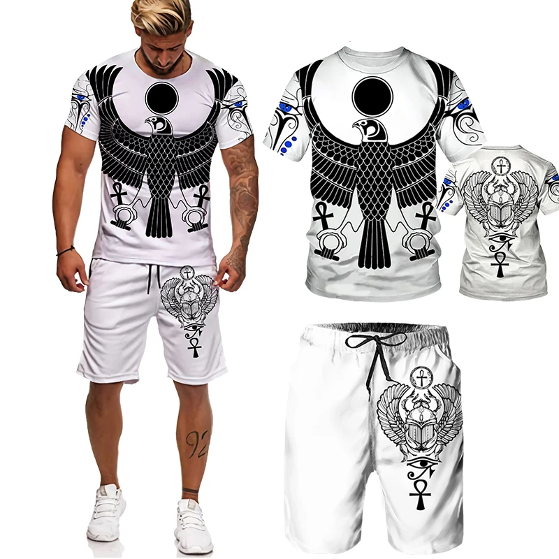 

Ancient Horus Egyptian God Eye of Egypt Pharaoh Anubis Face T-shirt Sets with Shorts Men's Tracksuit 2 Piece Set