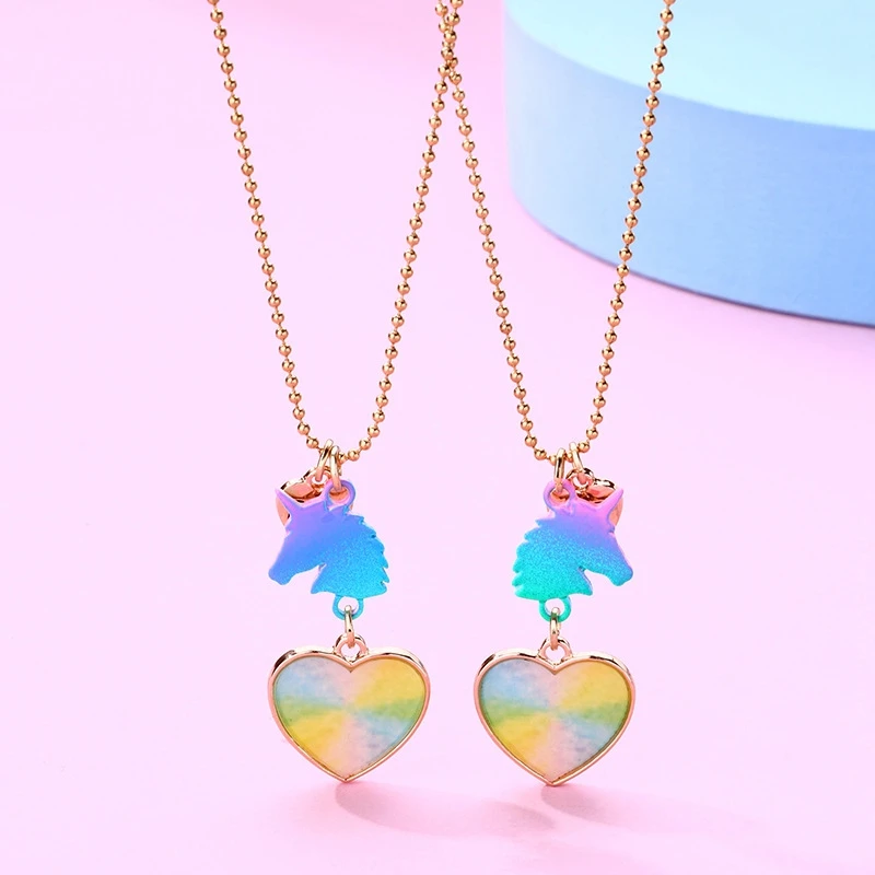 

2pcs/set Horse Heart Candy Color Pendant Necklace For Men Women Clavicle Chain Banquet Party Jewelry Gift