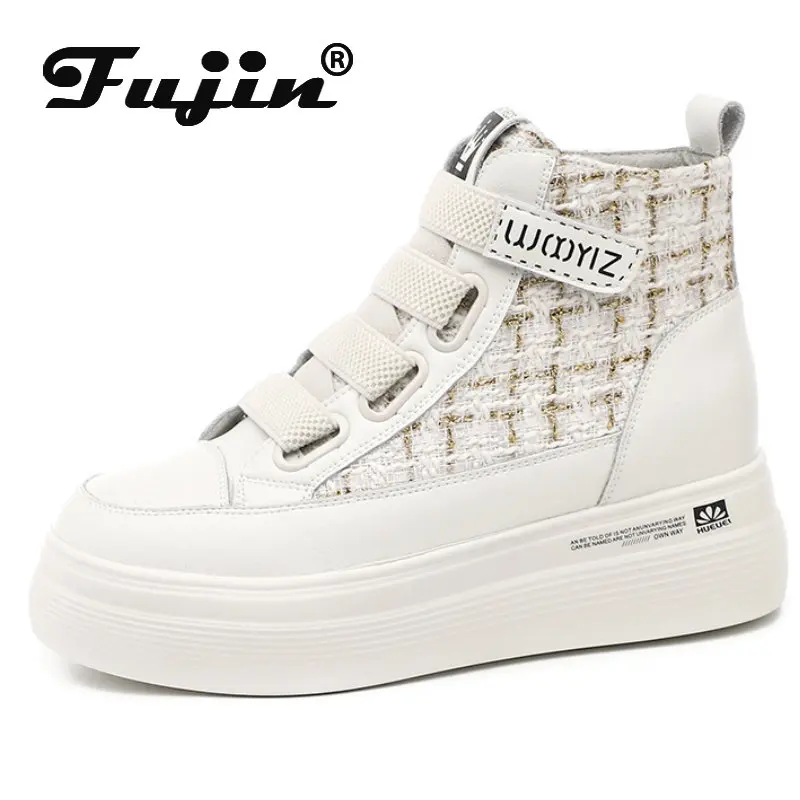 

Fujin 6cm Genuine Leather Synthetic Cloth Korean Sryle Platform Wedge Ankle Booties Autumn Winter Plush Warm Women Fashion Shoes