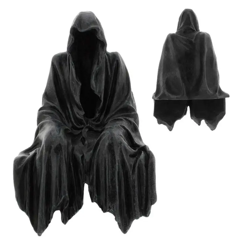 

Black Grim Reaper Statue Thrilling Robe Nightcrawler Horror Ghost Sculpture Decorations Resin Desktop Figurine Ornaments